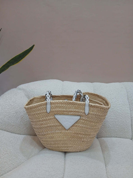 Prada Raffia Tote Bag White