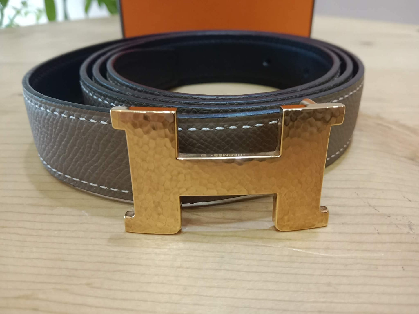 Hermes Mini Constance Reversible Belt Etoupe Stamp Z 2021