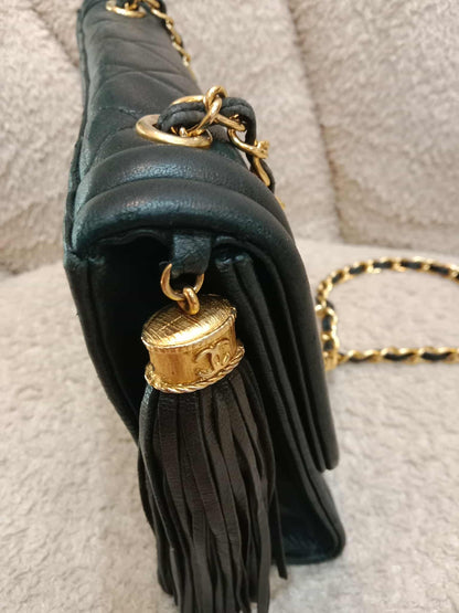 Chanel Vintage Chain Tassel Flap Bag Black Lambskin Series 0