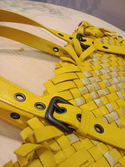 Bottega Veneta Paille Sfrangiato Aquatre Fringe Intrecciato Nappa Large Tote Yellow