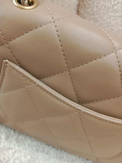 Chanel Seasonal Flap Heart Charms Beige Microchipped