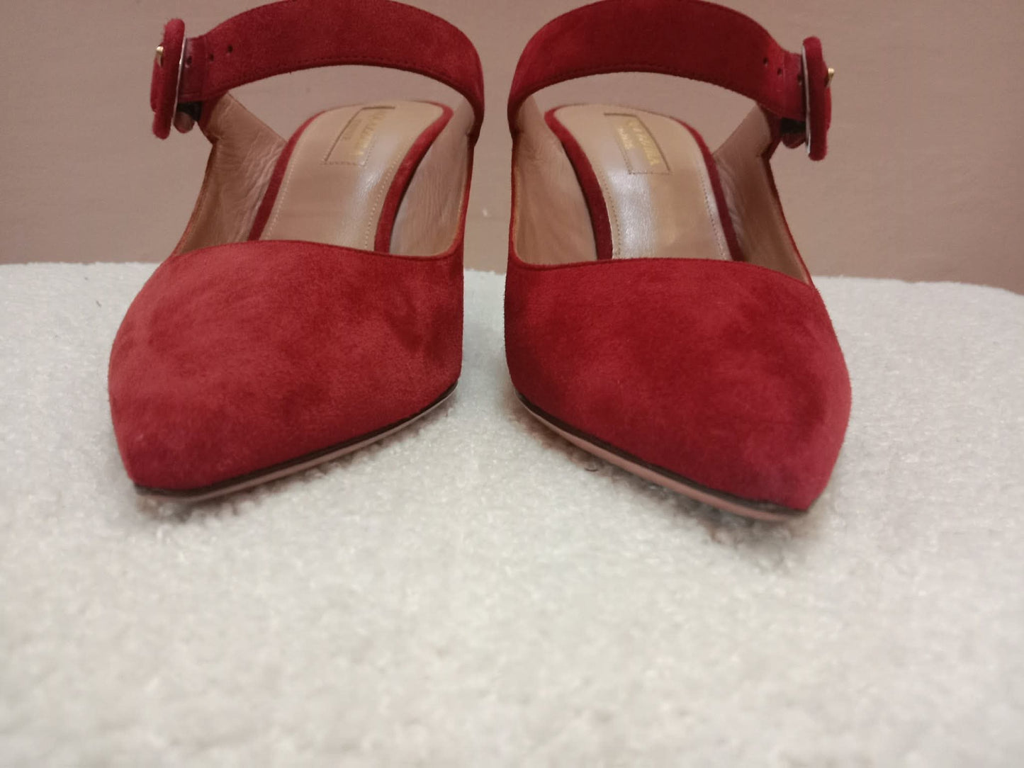Aquazzura Blossom Suede Pointed Toe Mules Red Size 35.5
