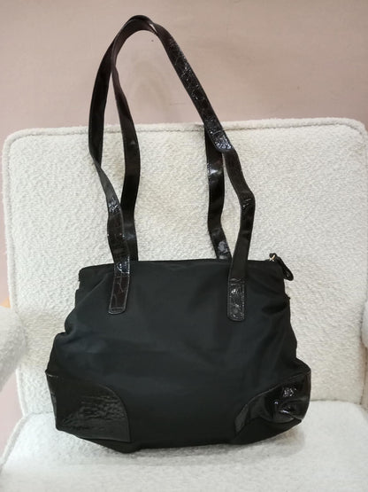 Prada Vintage Tessuto Tote Nylon/Crocodile Embossed Leather Bag