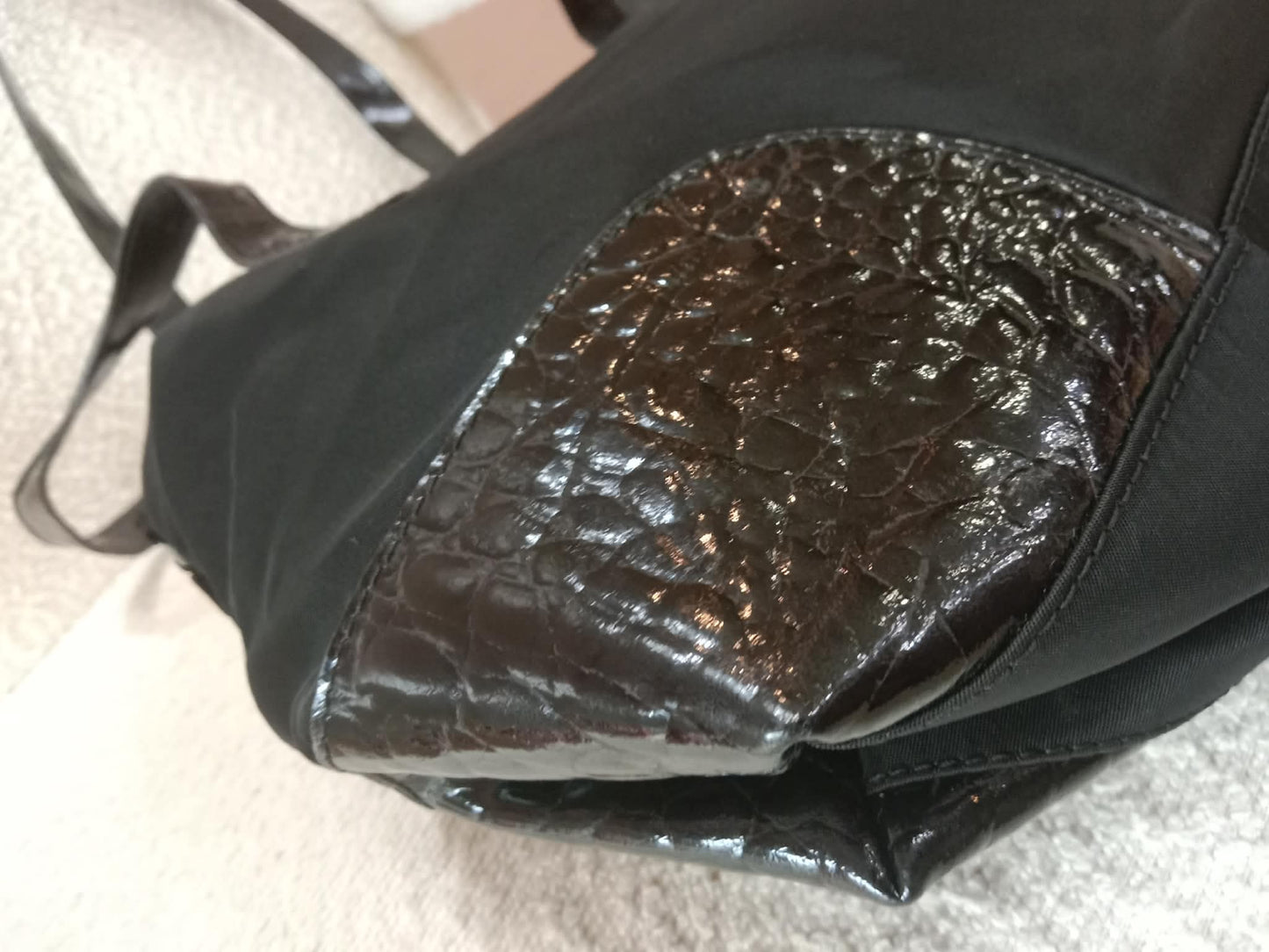 Prada Vintage Tessuto Tote Nylon/Crocodile Embossed Leather Bag