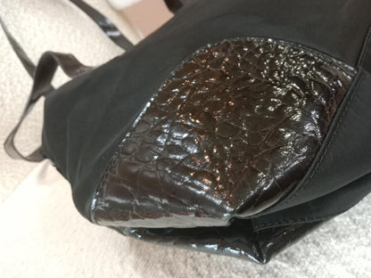 Prada Vintage Tessuto Tote Nylon/Crocodile Embossed Leather Bag