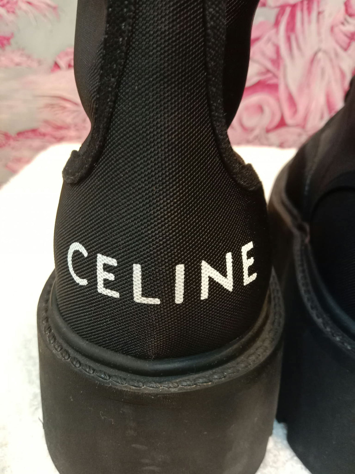 Celine Bulky Laced Up Boots Nylon/Shiny Bull Black Size 37.5