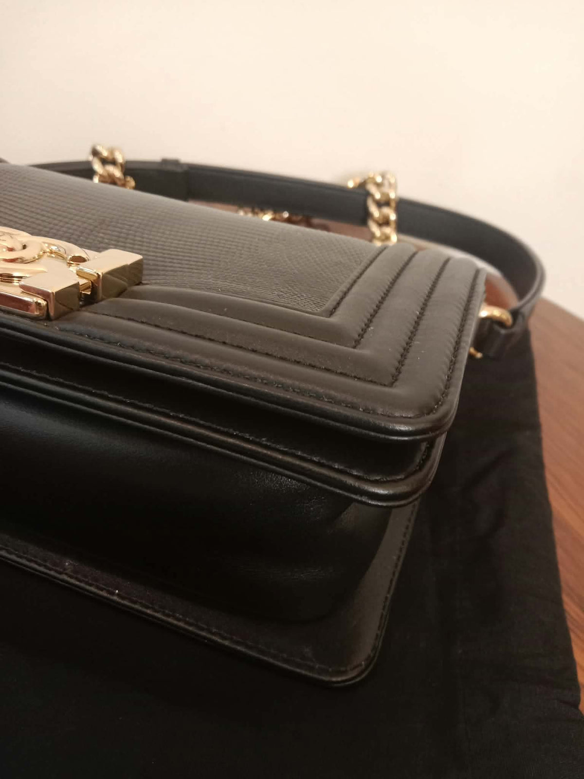 Chanel Leboy Lizard/Calfskin Black Leboy Small Series 27