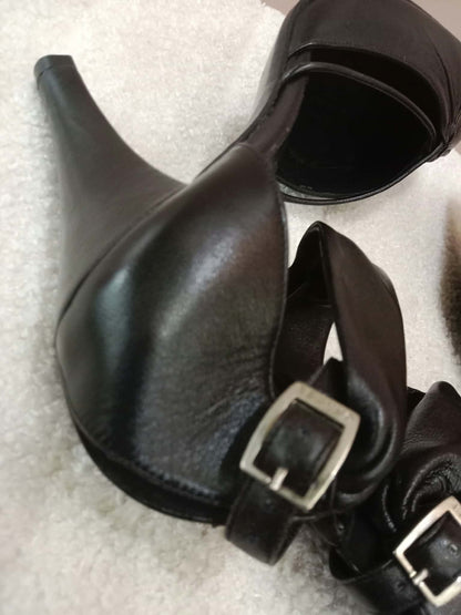 Chanel Black Leather Heels Knotted Toe Design and Draped Ankle Cuff Black Size 38