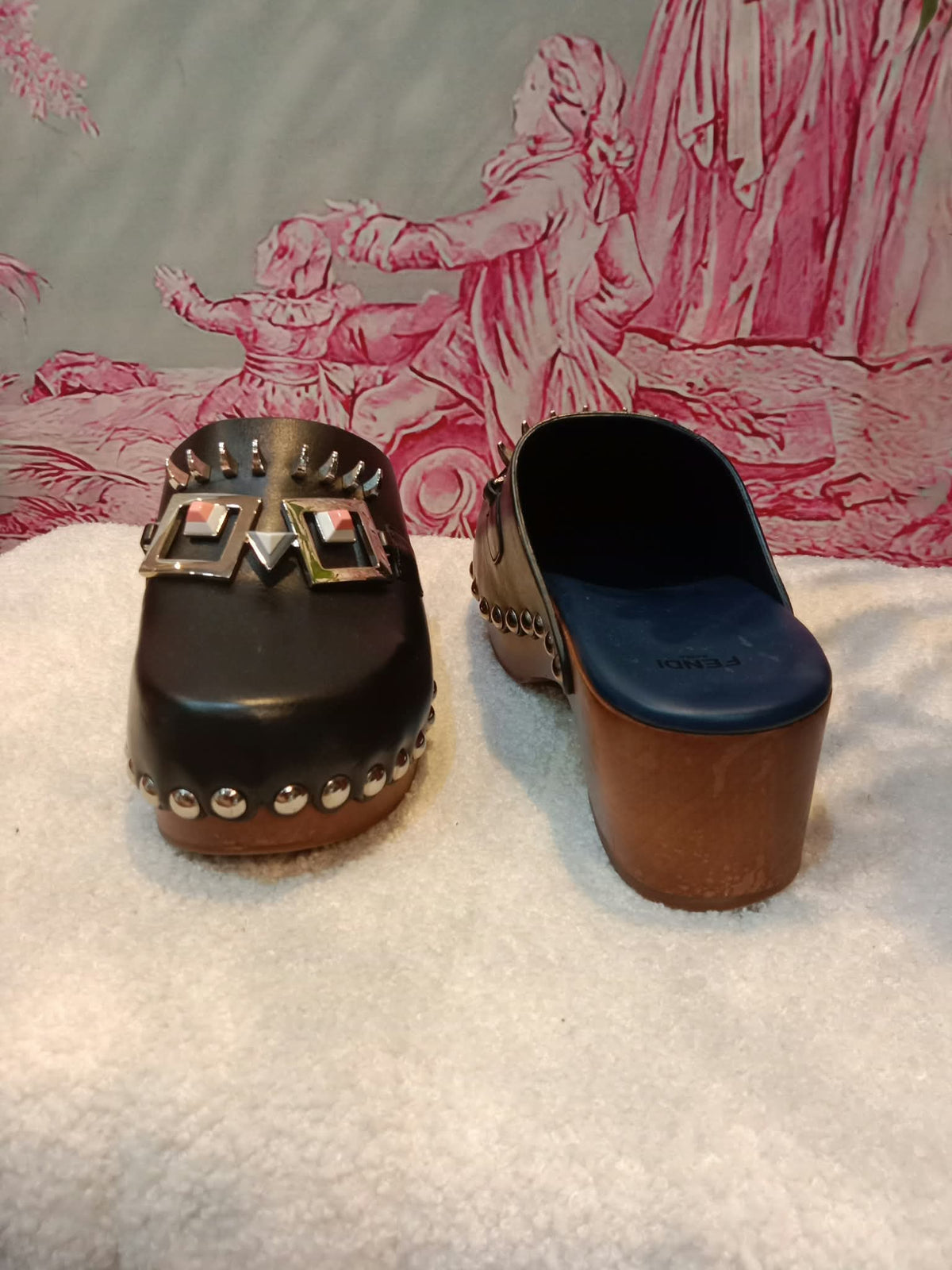 Fendi Spiked Monster Clogs Black SHW Size 36