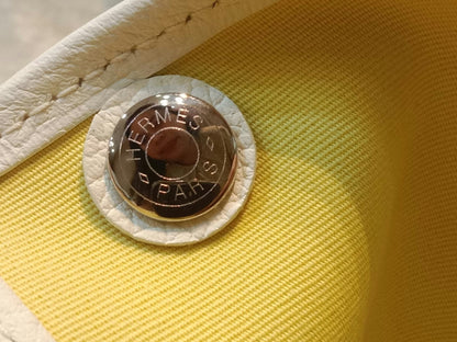 Hermes Garden Party 30 Yellow/White Canvas/Leather Stamp R Square 2014