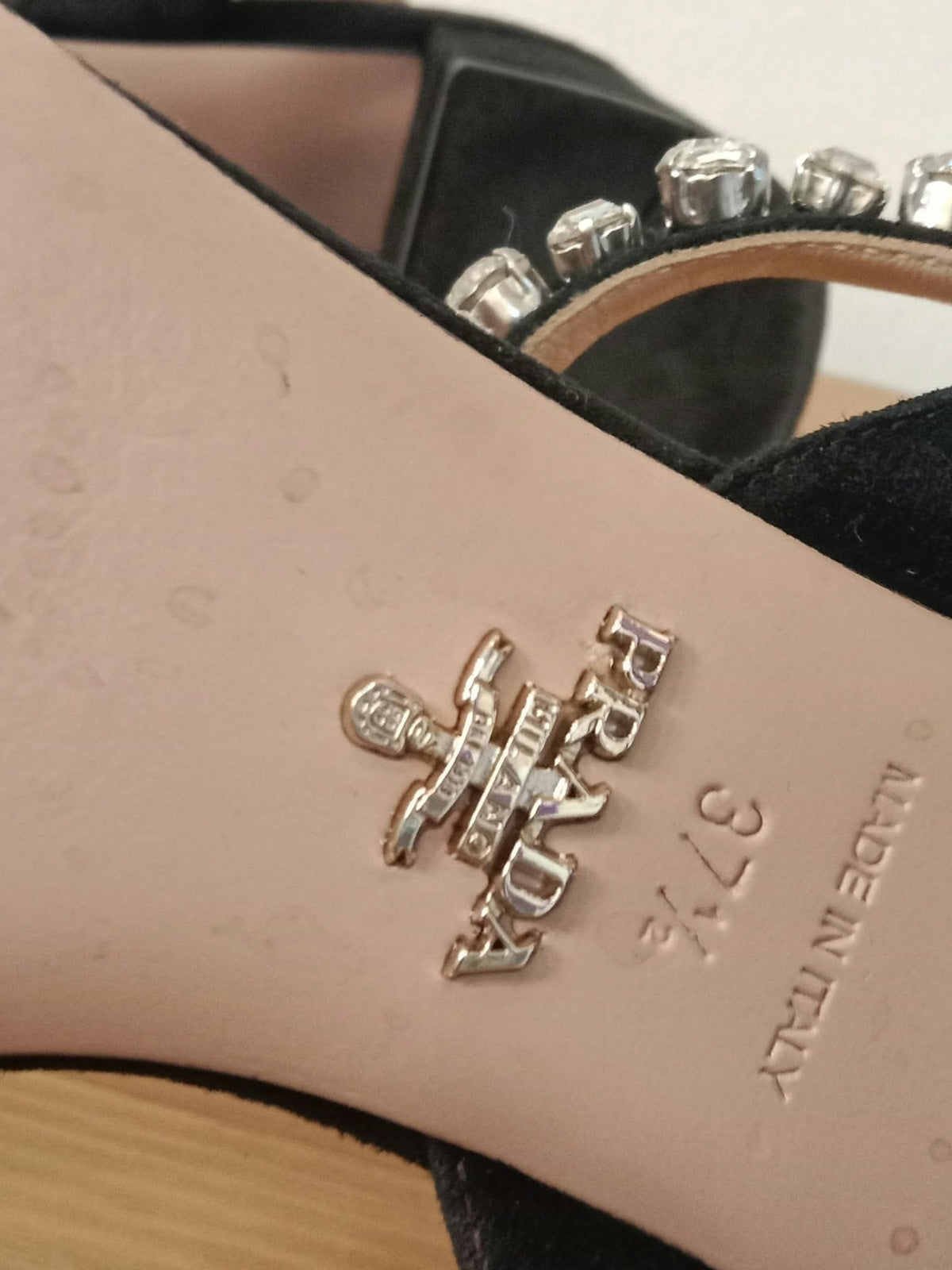 Prada Black Satin Crystal-Embellished Sandals Size 37