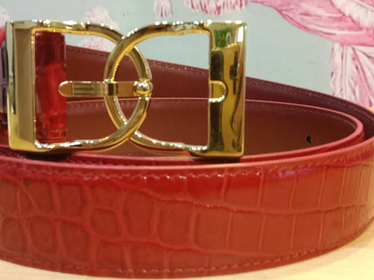 Chanel Crocodile Embossed Calfskin & Metal Belt Dark Red Brandnew