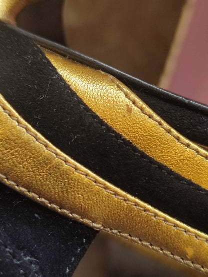 Prada Fairy SS2008 Suede Open-Toe Knee High Boots Black/Gold Size 38