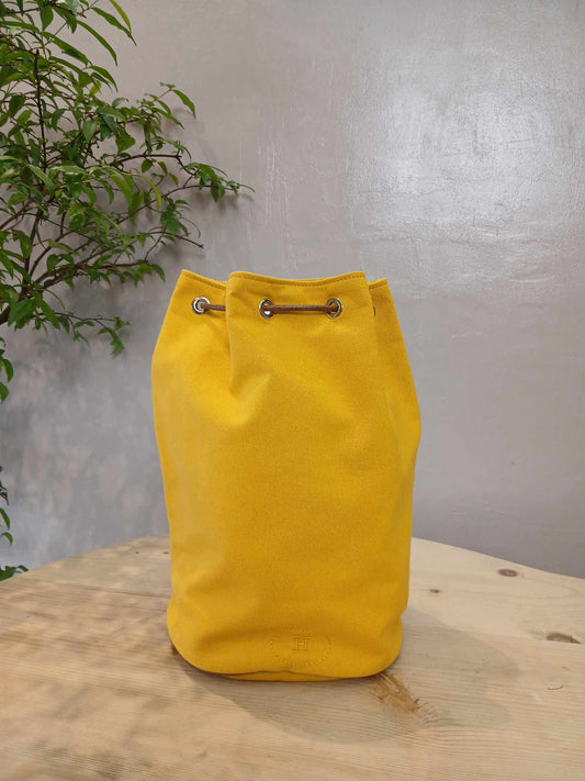 Hermes Yellow Canvas Sac Polochon Mimile Drawstring Backpack