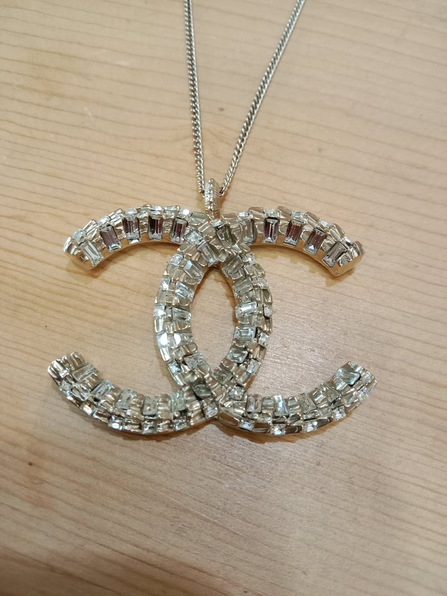 Chanel Crystal CC Pendant Crystal Necklace Silver