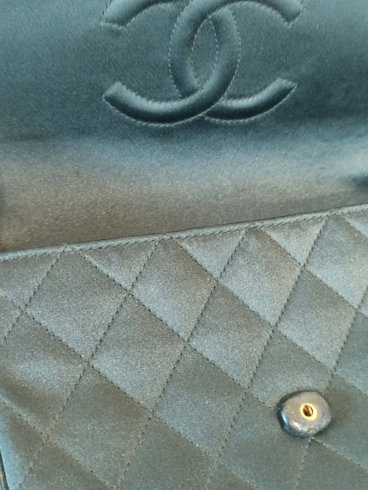 Chanel Quilted Satin Halfmoon Rhinestone Vintage Bag Black Series 0