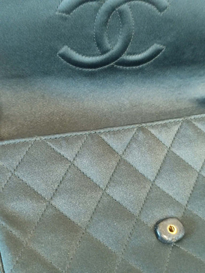 Chanel Quilted Satin Halfmoon Rhinestone Vintage Bag Black Series 0
