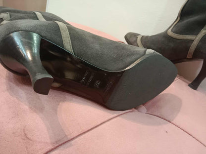 Hermes Knee-High Boots Suede Chocolate Brown Size 37