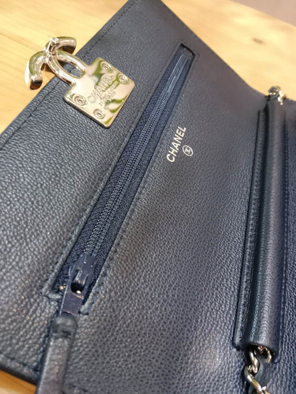 Chanel CC Box Wallet On Chain Caviar Navy Blue Series 27