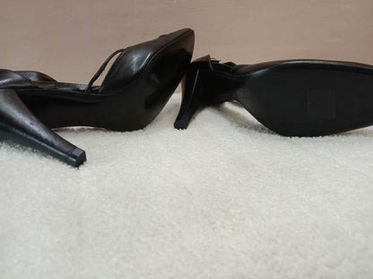 Chanel Black Leather Heels Knotted Toe Design and Draped Ankle Cuff Black Size 38