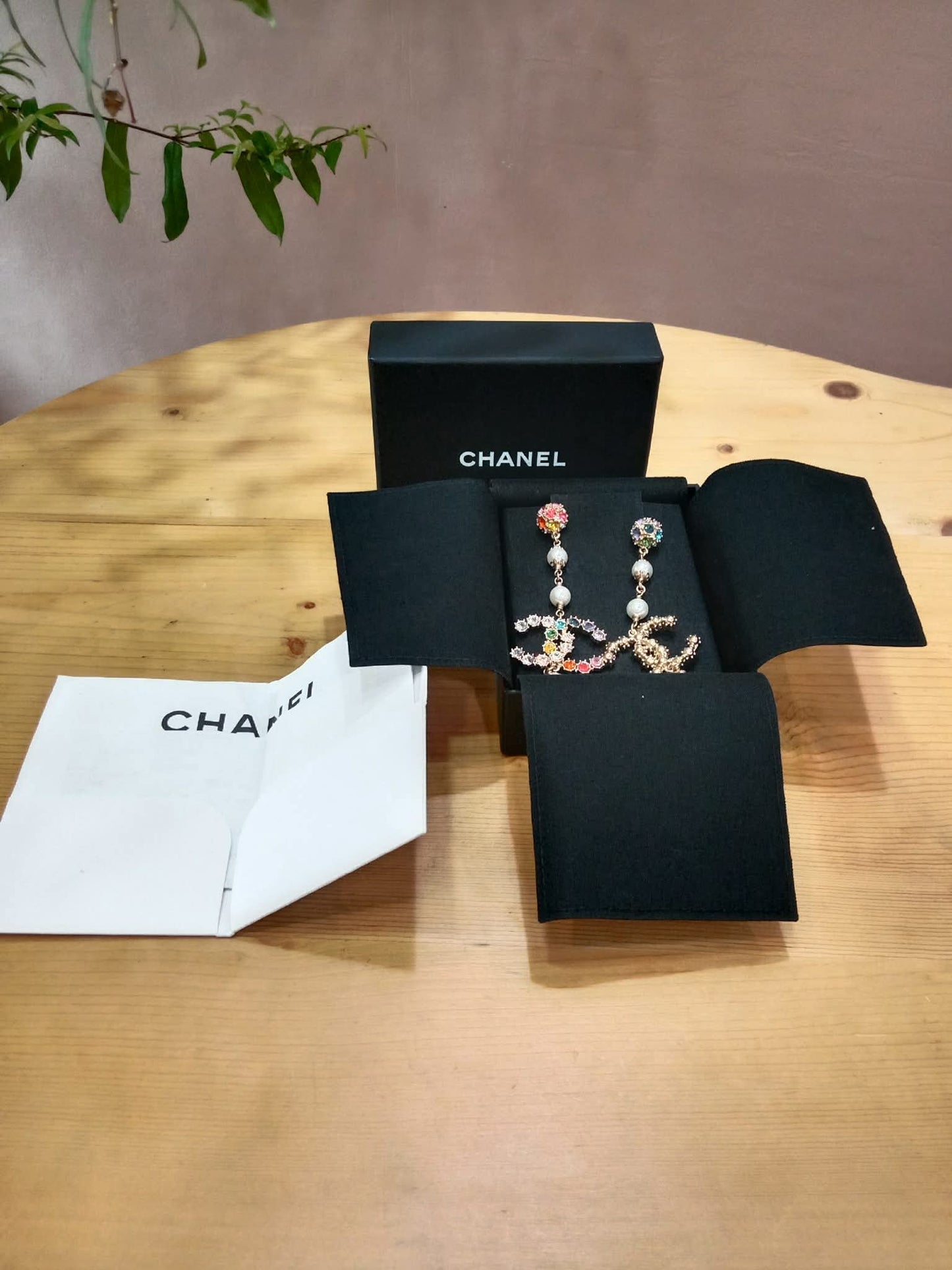 Chanel Rainbow Crystal CC Drop Earrings
