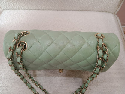 Chanel 24C Timeless Classic Double Flap Caviar Green Caviar Microchipped