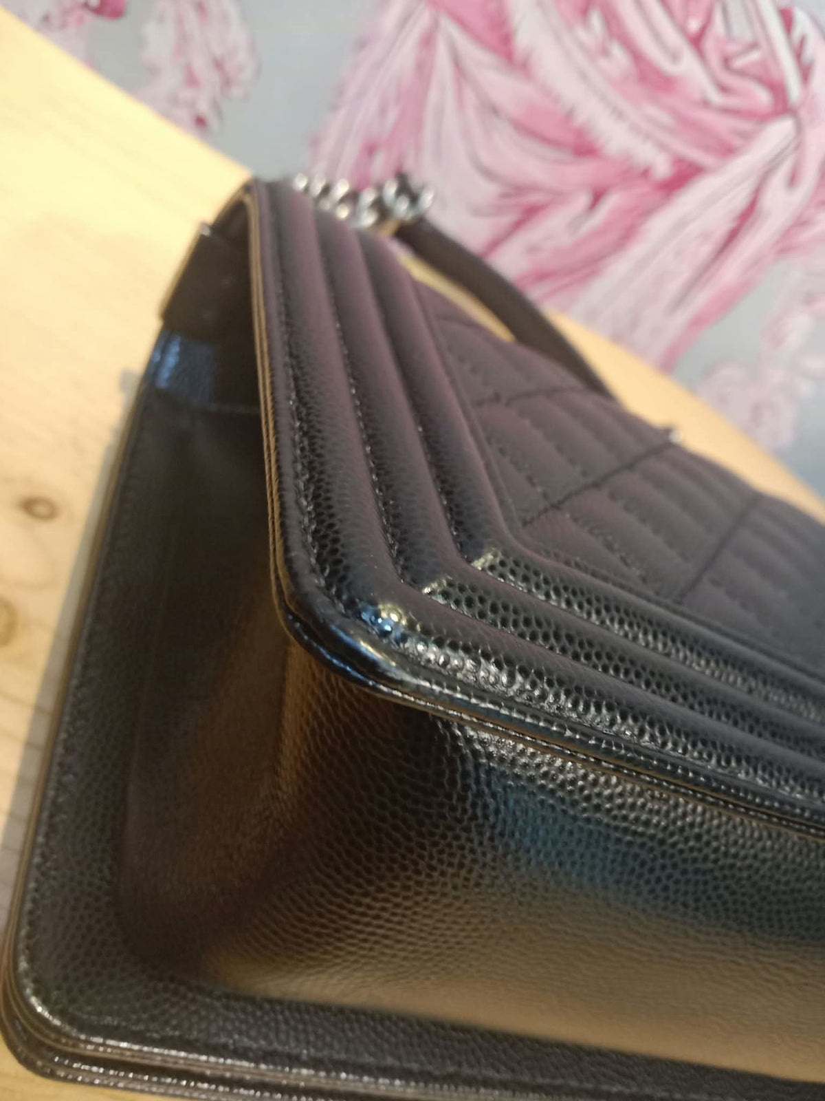 Chanel Boy Flap Black Caviar Old Medium Series 28