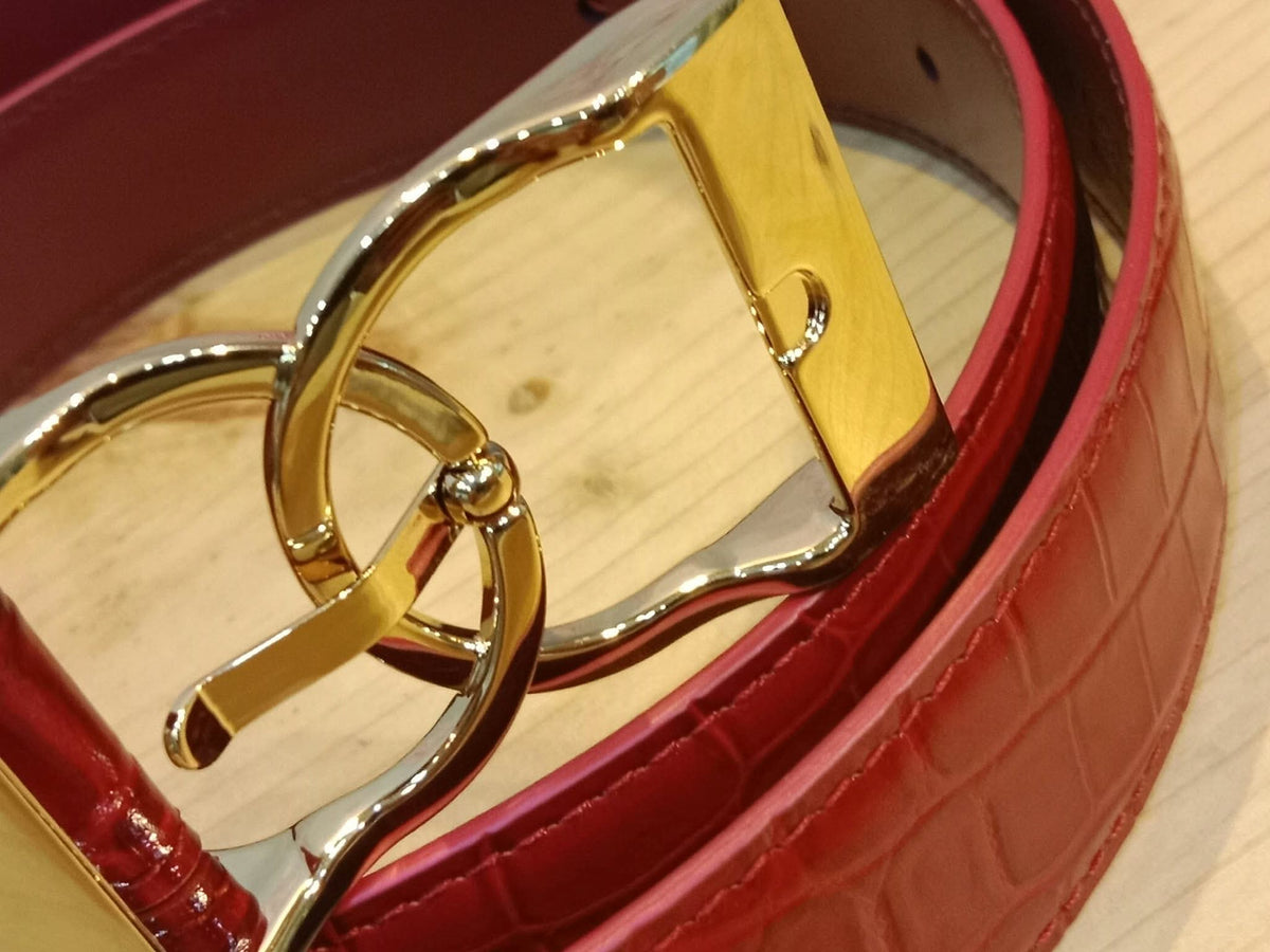 Chanel Crocodile Embossed Calfskin & Metal Belt Dark Red Brandnew