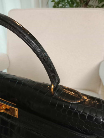 Hermes Kelly 35 Crocodile Noir Stamp G Circle 1977