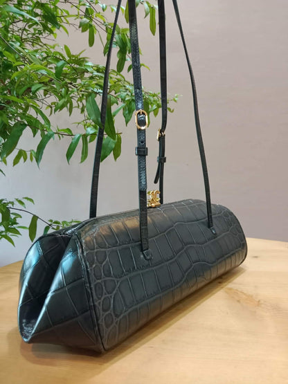 Chanel Crocodile Embossed Calfskin Clutch with Leather Strap Microchipped
