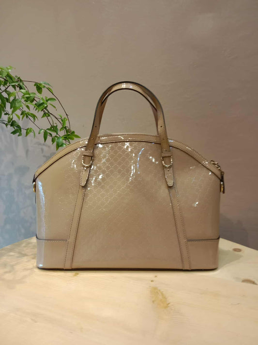 Gucci Beige Microguccissima Nice Patent Leather Satchel Bag