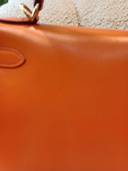 Hermes Kelly 28 Boxcalf Poppy Orange Stamp F Square