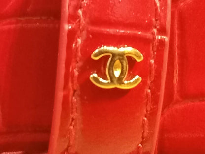 Chanel Crocodile Embossed Calfskin & Metal Belt Dark Red Brandnew