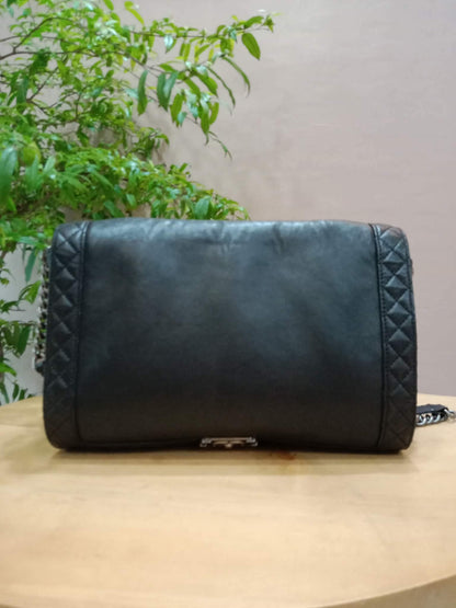 Chanel Boy Reverso Flap Bag Quilted Borders Antique Silver Hardware Series 18