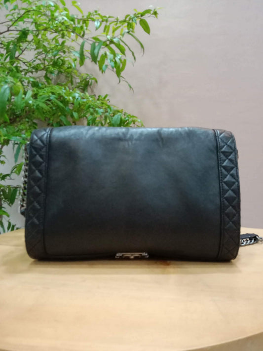Chanel Boy Reverso Flap Bag Quilted Borders Antique Silver Hardware Series 18