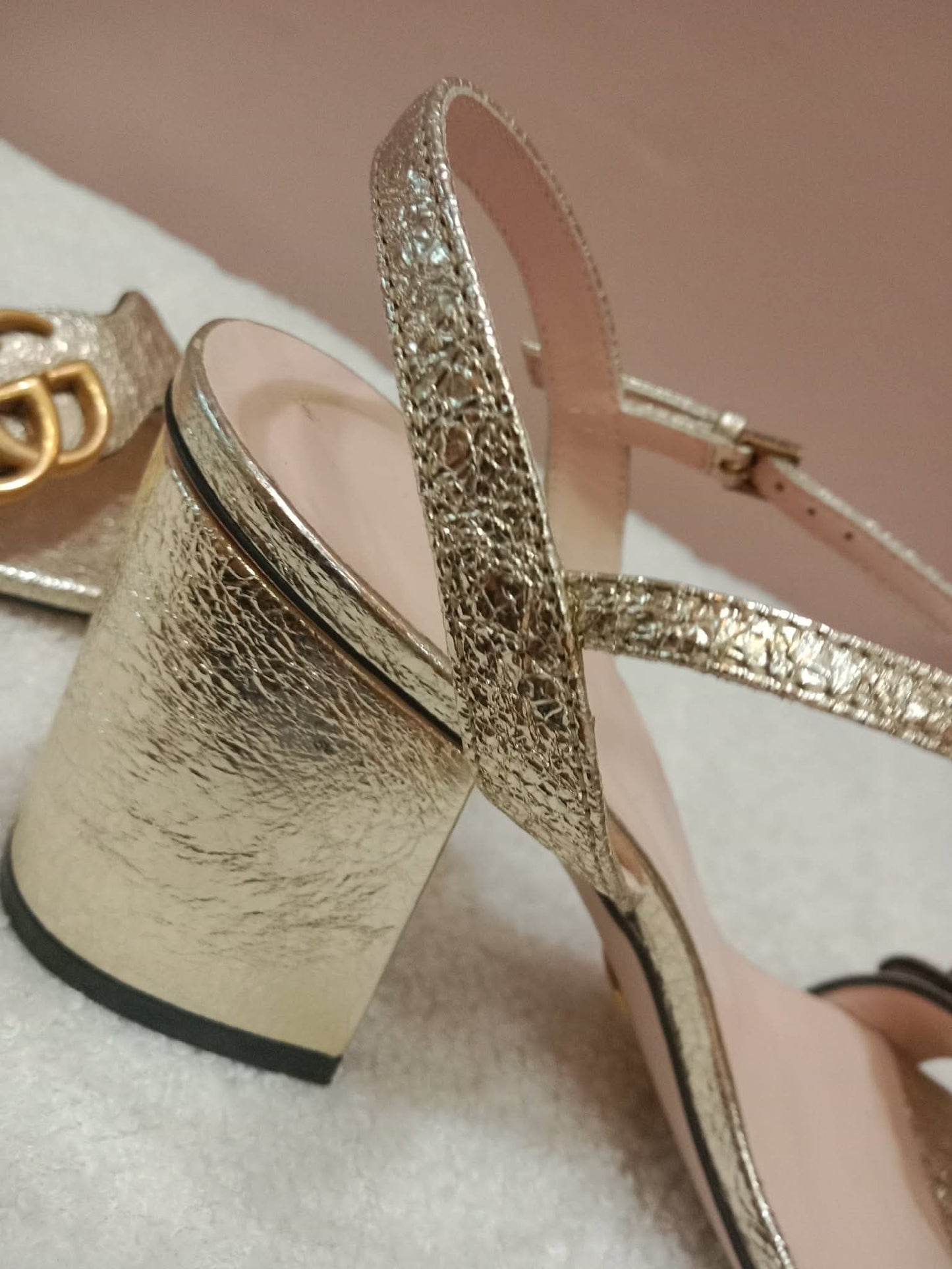Gucci GG Marmont Sandals Metallic Gold Size 36