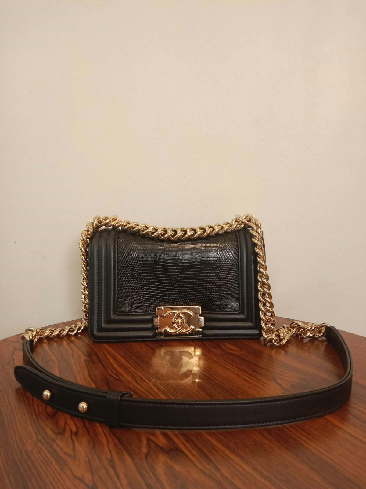 Chanel Leboy Lizard/Calfskin Black Leboy Small Series 27