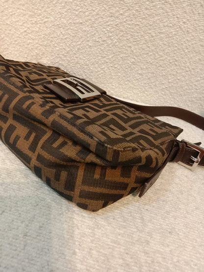 Fendi Zucca Baguette Canvas Shoulder Bag Brown