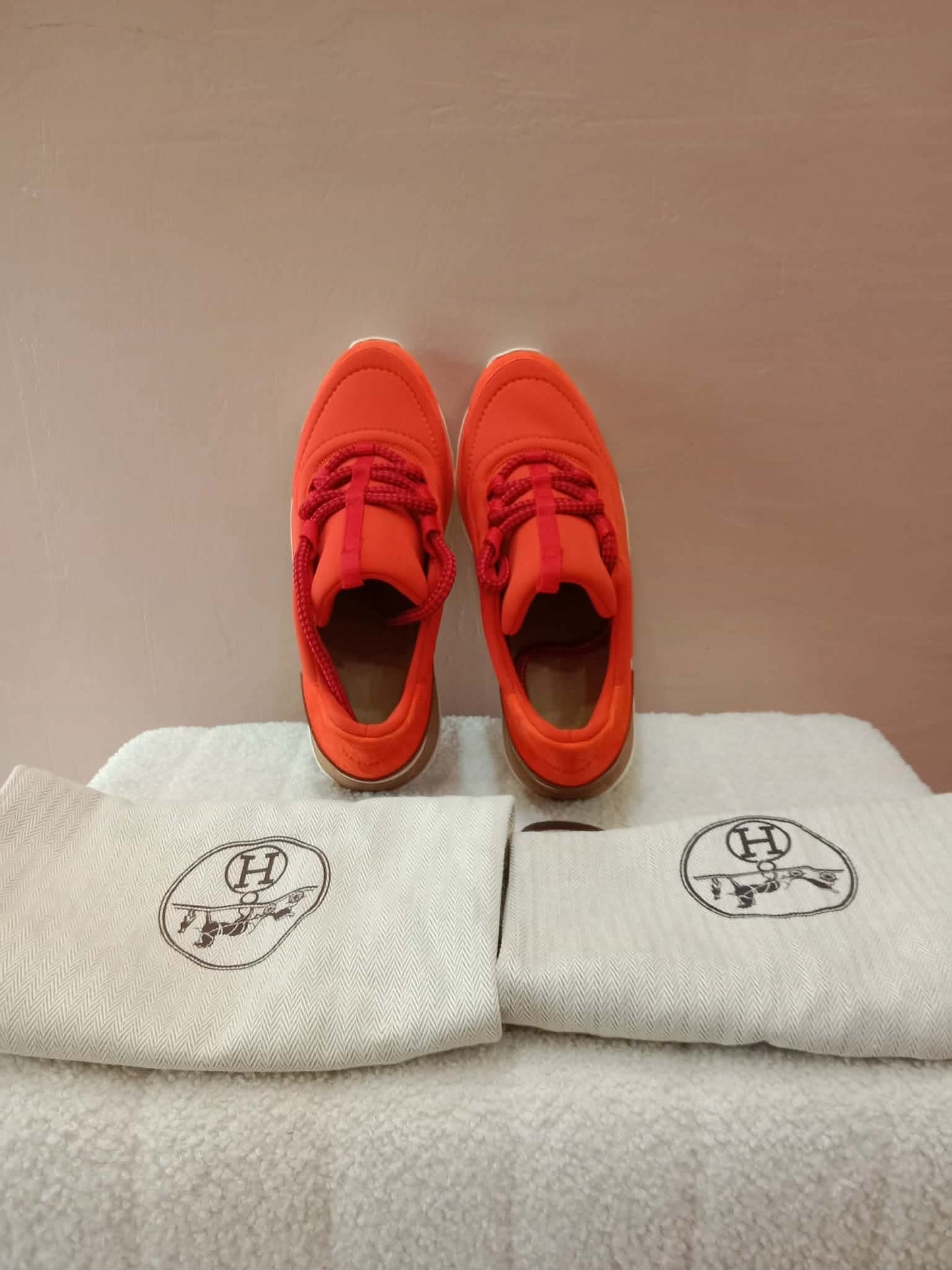 Hermes Miles Neoprene/Suede Sneakers Red Size 38