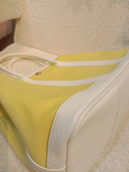 Hermes Garden Party 30 Yellow/White Canvas/Leather Stamp R Square 2014