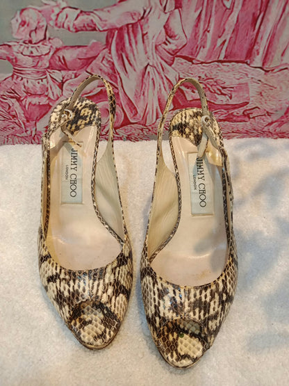 Jimmy Choo Python-Embossed Open-Toe Slingback Pumps Size 35
