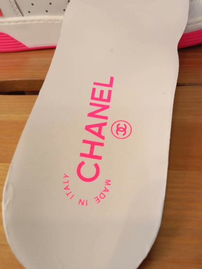 Chanel White Leather CC Lace-Up Sneakers Neon Multicolor Size 37
