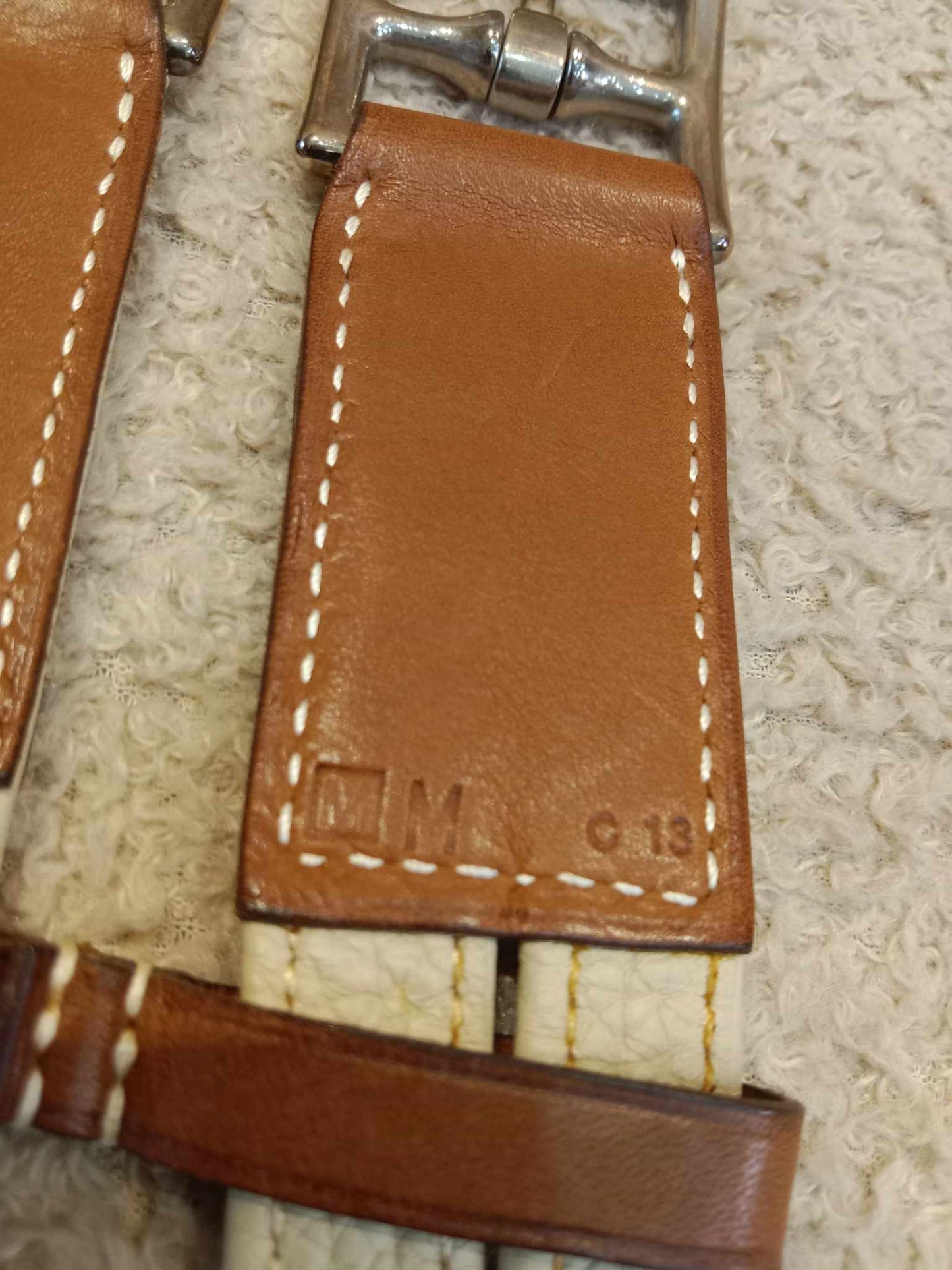 Hermes Double Entriviere Belt Beige Brown Stamp M Square 2009