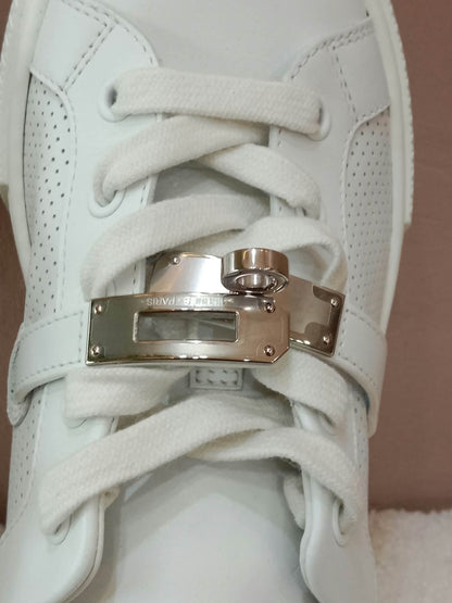 Hermes Day White Kelly Sneakers Rose Gold Buckle Size 35