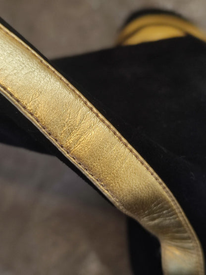 Prada Fairy SS2008 Suede Open-Toe Knee High Boots Black/Gold Size 38