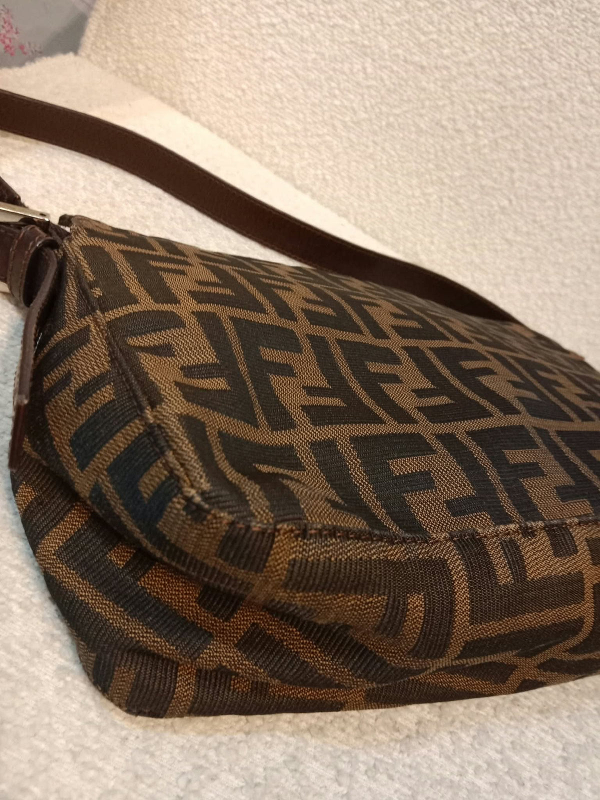 Fendi Zucca Baguette Canvas Shoulder Bag Brown