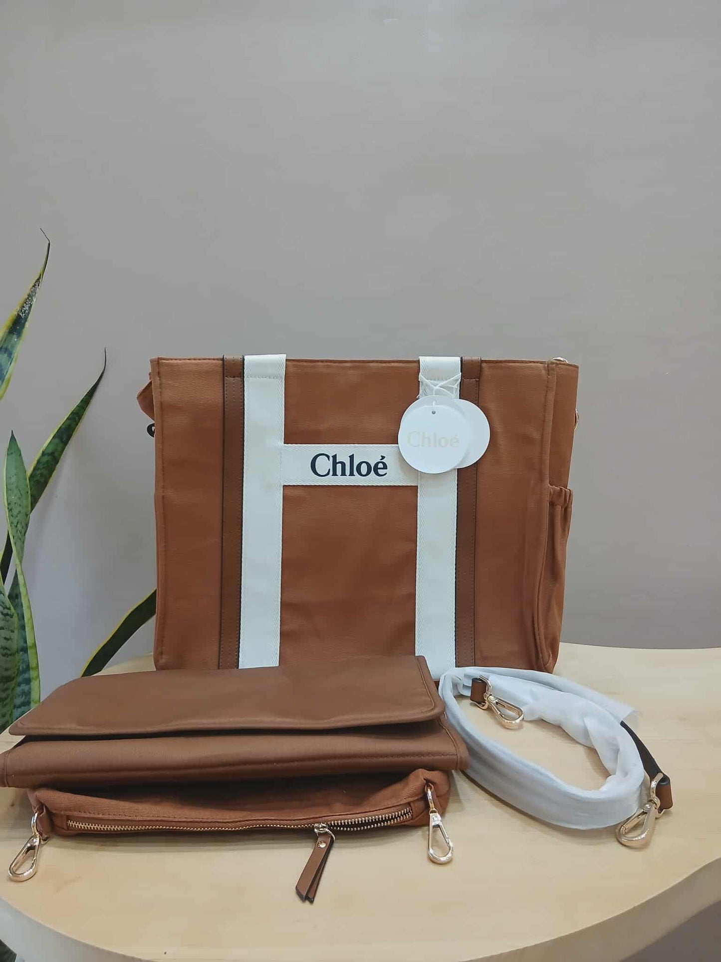 Chloe Sac A Langer Mother's Tote Handbag Canvas/Leather Crimson