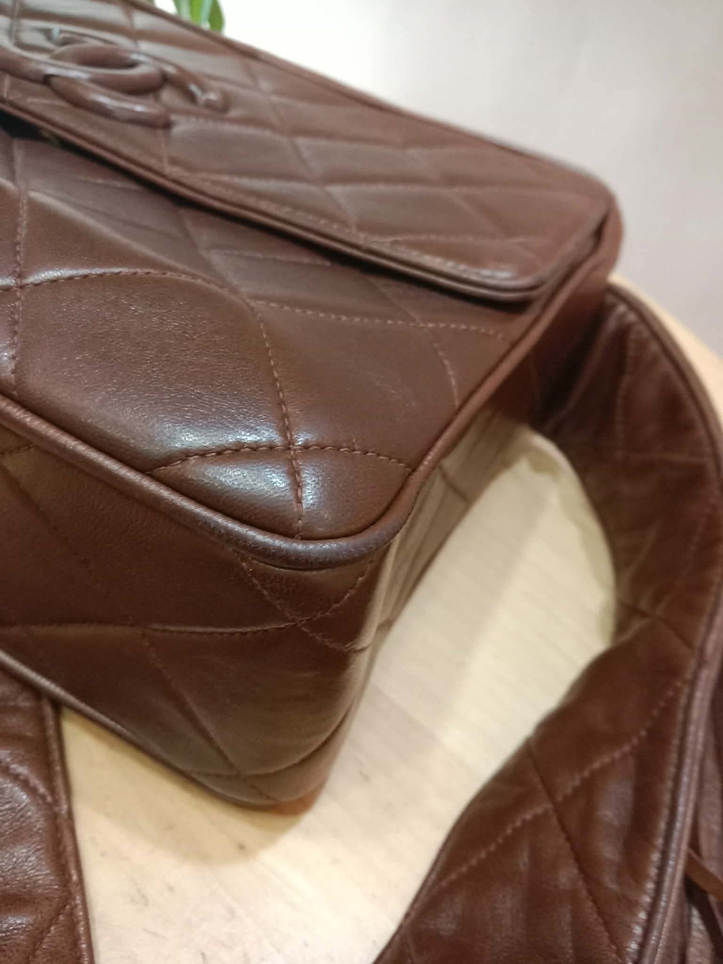 Chanel Shoulder Bag Embossed CC Logo Vintage Chocolate Brown