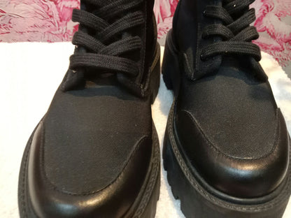 Celine Bulky Laced Up Boots Nylon/Shiny Bull Black Size 37.5