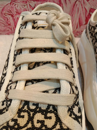 Gucci GG Monogram Platform Sneakers Ivory/Black Size 35.5